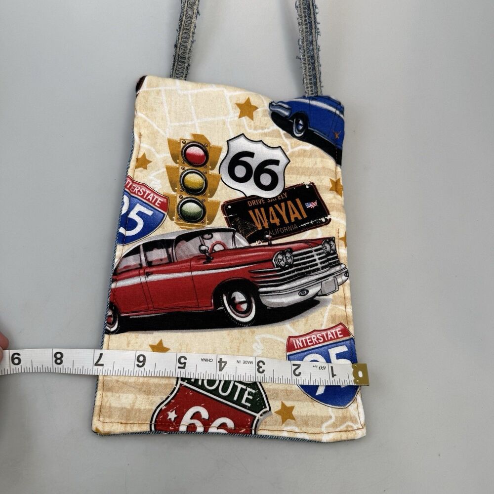 Handmade Route 66 57 Chevys Upcycled Jeans Pocket Crossbody Phone Pouch EUC - Picture 6 of 10